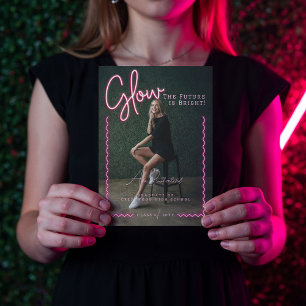 Faire-part Script de lumière moderne rose Neon Wavy Photo de 