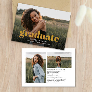 Faire-part Script de moutarde moderne avec trois photos Gradu