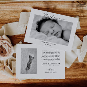 Faire-part Script de remerciement pour photo de bébé Cœur Nai