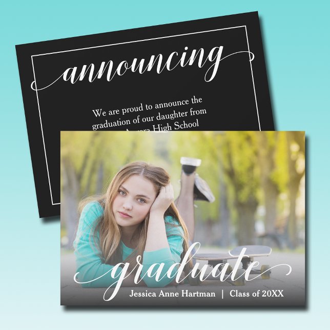 Faire-part Script de remise de diplôme photo moderne (Modern photo graduation handwritten script announcements - PRINTED and/or INSTANT DOWNLOAD)