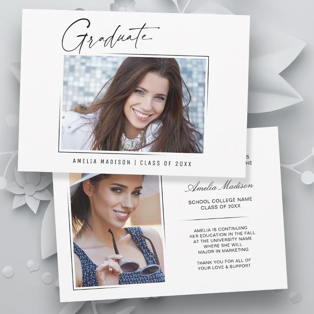 Faire-part Script d'encre unique minimal moderne Graduate 2 p (Créateur téléchargé)