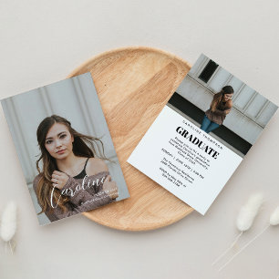 Faire-part Script élégant classe Deux diplômes photo