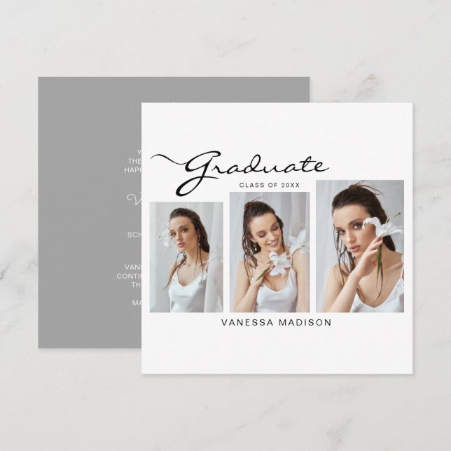 Faire-part Script élégant moderne minimaliste | 3 Diplôme pho (Devant / Derrière)