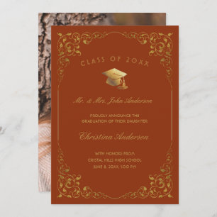 Faire-part Script Gold Ivy Du Parent Photo Orange Graduate