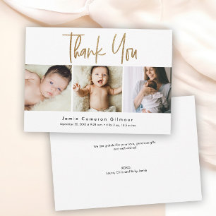 Faire-part Script Gold moderne Custom 3 photo Baby numérique