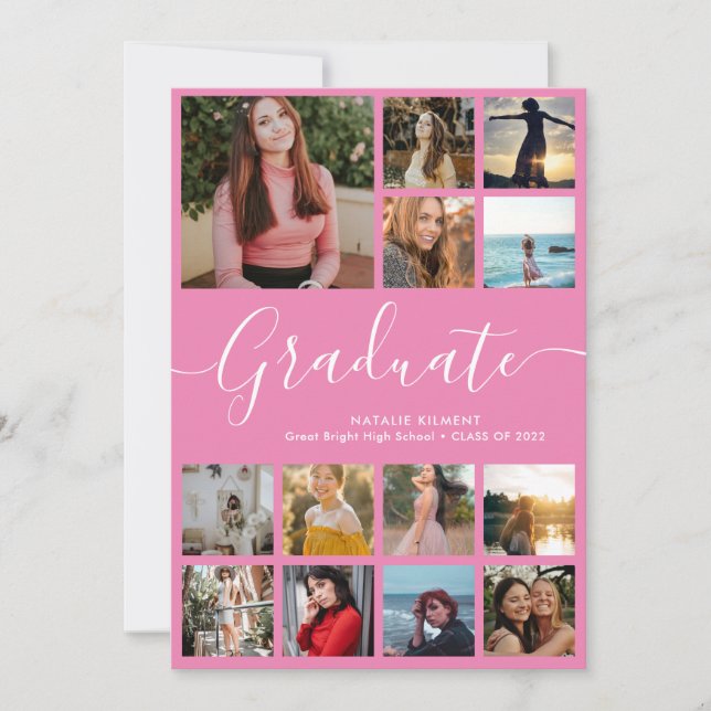 Faire-part Script Graduate 13 Photo Collage Pink Graduation (Devant)