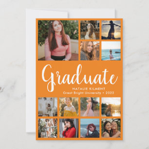 Faire-part Script Graduate 14 Photo Collage Orange Graduation