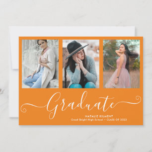 Faire-part Script Graduate 4 Photo Collage Orange Graduation