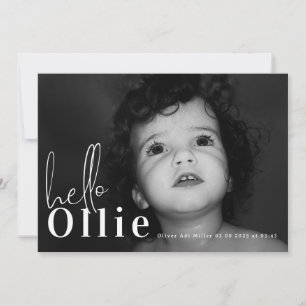 Faire-part Script Hello Nom Neutre Minimaliste Photo Baby