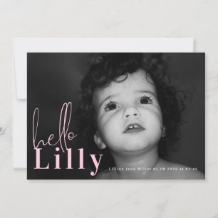 Faire-part Script Hello Nom Rose Girl Minimalist Photo Baby