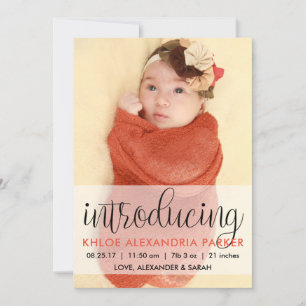 Faire-part Script Introduire Coral Baby Girl Photo
