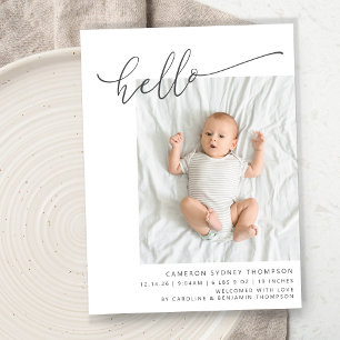Faire-part Script minimaliste mignon Hello Baby Two Photo Bir