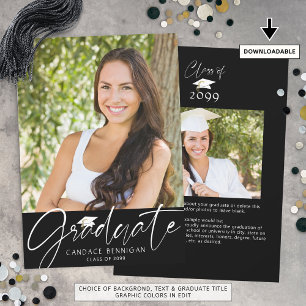 Faire-part Script moderne 2 Photos noir blanc