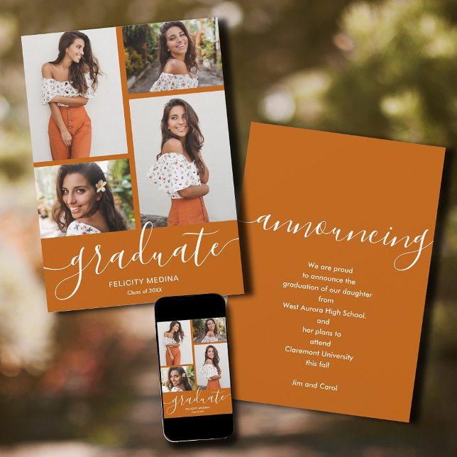 Faire-part Script moderne 4 Diplôme photo (Modern Script 4 Photo Graduation Announcements - PRINTED and/or INSTANT DOWNLOAD)