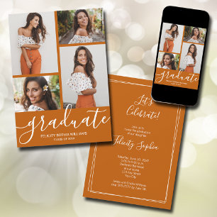 Faire-part Script moderne 4 Photo Burnt Orange Graduation