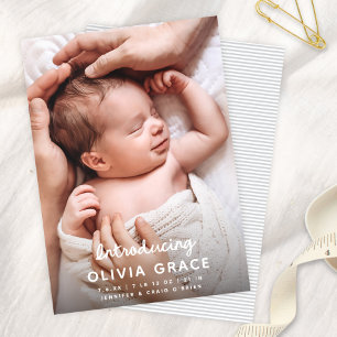 Faire-part Script moderne amusant Introduire la naissance béb