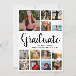 Faire-part Script Moderne Diplômé 13 Photo Collage Graduation