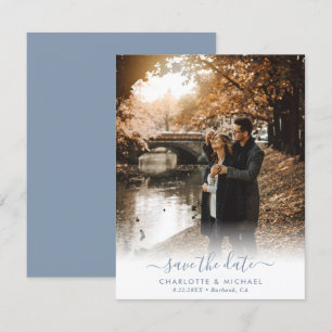 Faire-part Script moderne Dusty Blue Mariage photo