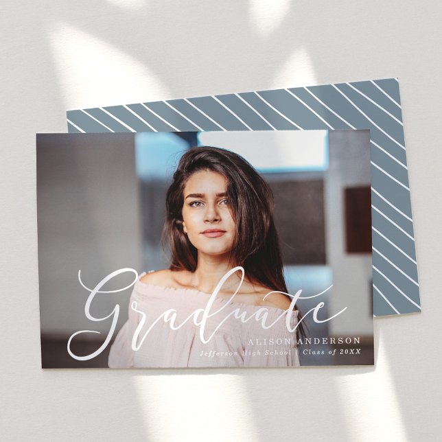 Faire-part Script Moment Ardoise Bleu Graduation Photo (Créateur téléchargé)