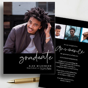 Faire-part Script noir moderne 4 Photo Graduation simple