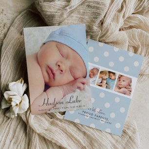 Faire-part Script Overlay Blue Baby Boy Multi Photo Birth