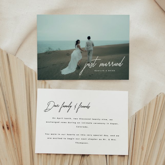Faire-part Script photo moderne "Juste marié" Mariage (Créateur téléchargé)