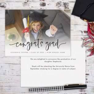 Faire-part Script Photo Overlay Félicats Grad 2022 Graduation