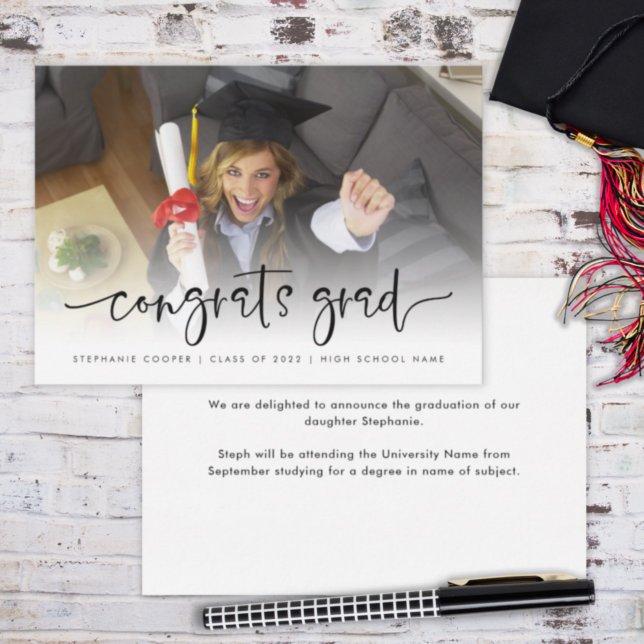 Faire-part Script Photo Overlay Félicats Grad 2022 Graduation (Créateur téléchargé)