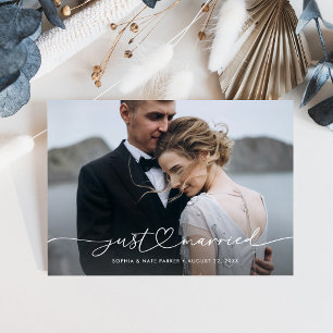 Faire-part Script Romantique 'Just Married' avec Cœur et Phot