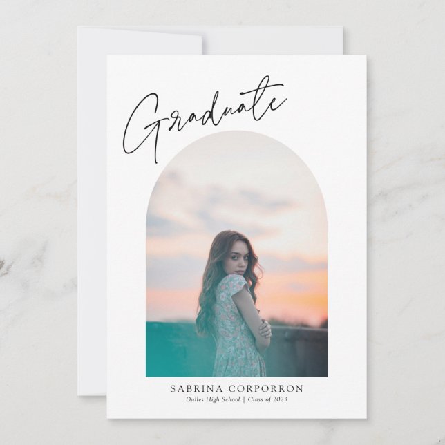 Faire-part Script tendance avec Arch Deux Diplôme Photo Anno (Devant)