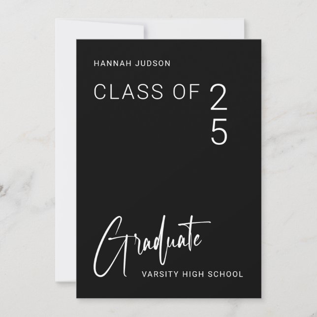 Faire-part Script tendance Black 2 Photos Graduation Party (Devant)