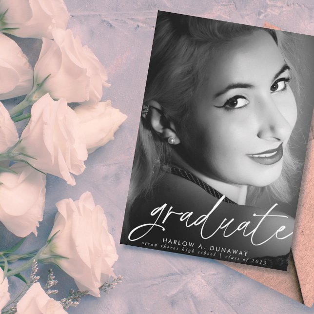 Faire-part Script tendance blanc superposition deux diplômes  (Créateur téléchargé)