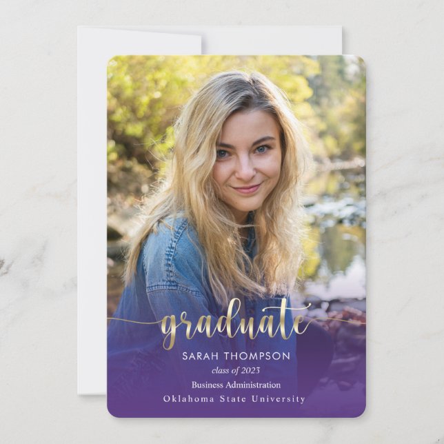 Faire-part Script tendance Purple Gold Photo Collage Graduati (Devant)