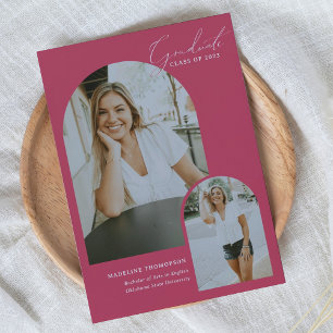 Faire-part Script Whimsical Magenta Arch Photo Graduation