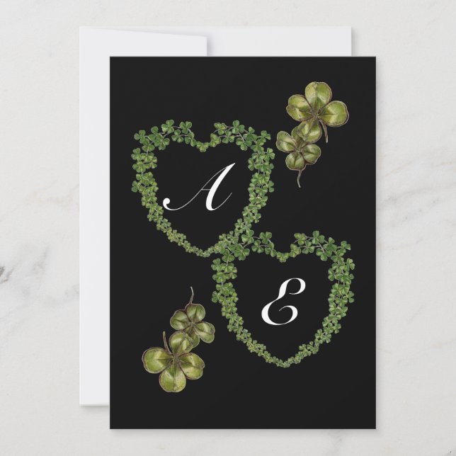 Faire-part SHAMROCK COEURS MONOGRAMME Vert noir (Devant)