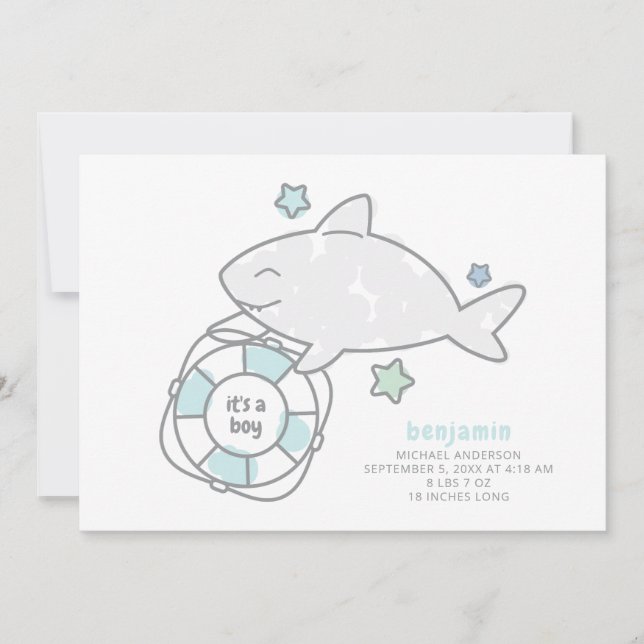 Faire-part Shark Ahoy Baby Boy Birth (Devant)
