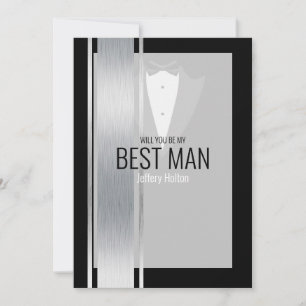 Faire-part Silver, blanc & noir strié tuxedo meilleur homme