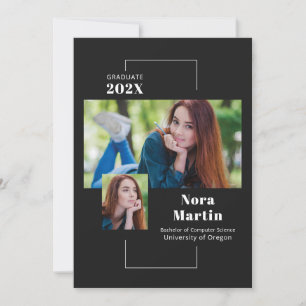 Faire-part Simple 2 Photo Graduation noir blanc