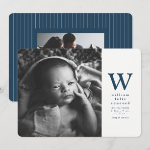 Faire-part Simple annonce de naissance bleu marine initiale