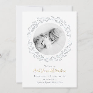 Faire-part Simple Baby Photo Couronne Botanique Garçon Naissa