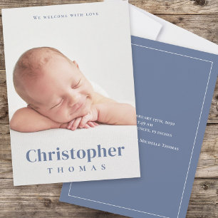 Faire-part Simple Bébé Bleu minimaliste Minimal Classique Mat