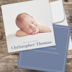 Faire-part Simple Bébé Bleu minimaliste Minimal Classique Mat