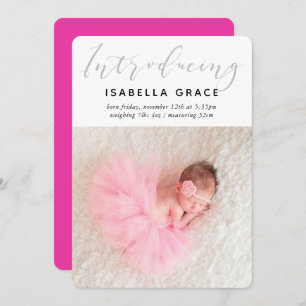 Faire-part SIMPLE BÉBÉ PHOTO moderne introduire fille rose