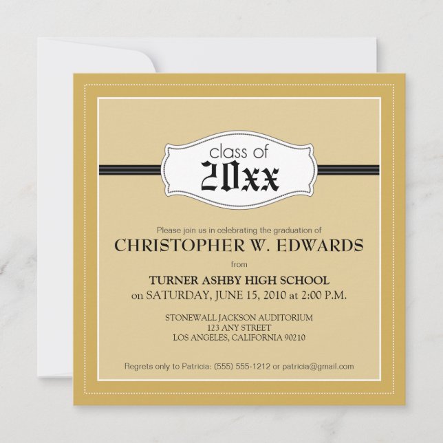 Faire-part simple de graduation Invitation (or) (Devant)