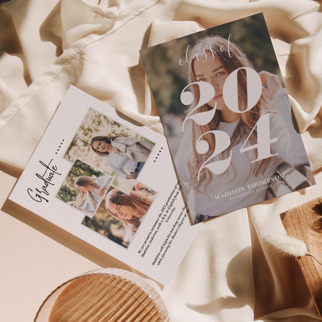 Faire-part Simple Design Gris Photo Collage Graduation (Créateur téléchargé)