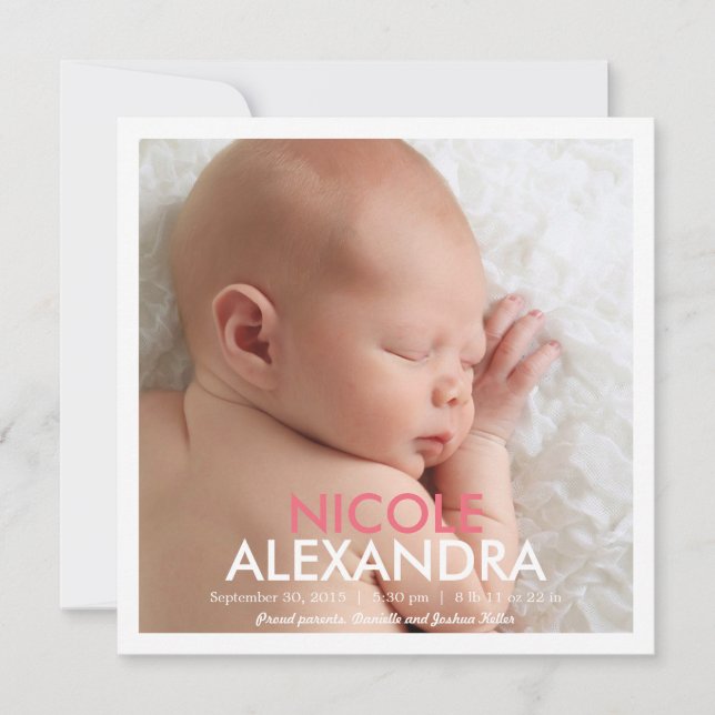 Faire-part simple et moderne - rose (Devant)