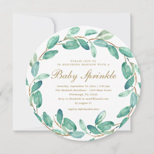 Faire-part Simple Eucalyptus Feuilles Baby Sprinkle Invitatio