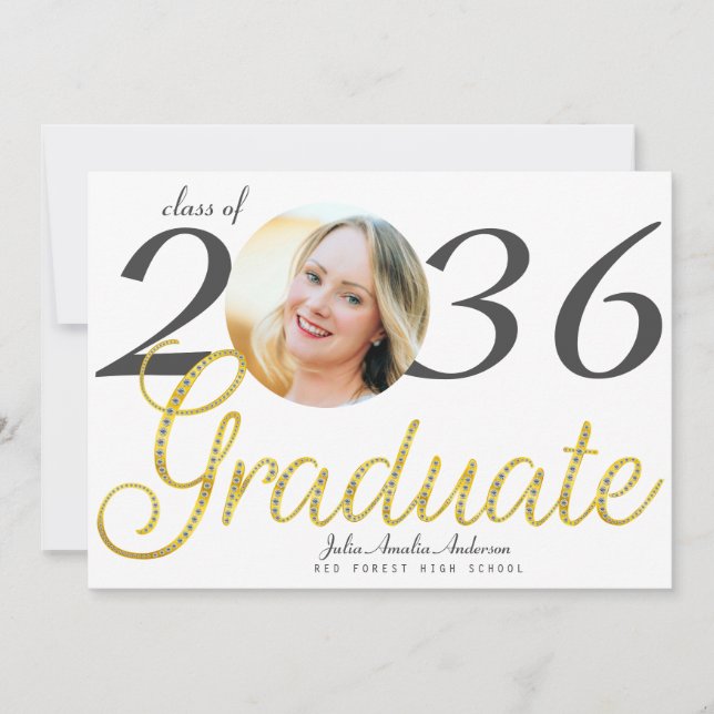 Faire-part Simple Gold Script Mode One Photo Graduation (Devant)