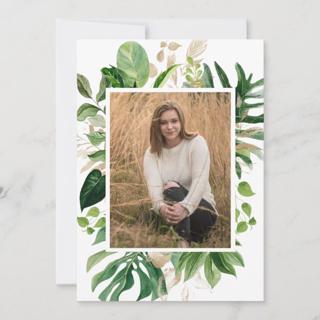 Faire-part Simple Gold Tropical Photo Moderne Graduation (Devant)