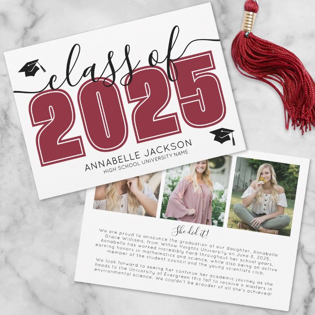Faire-part Simple Graduate Photo Collage Red Graduation (Simple Graduate Photo Collage Red Graduation Announcement)